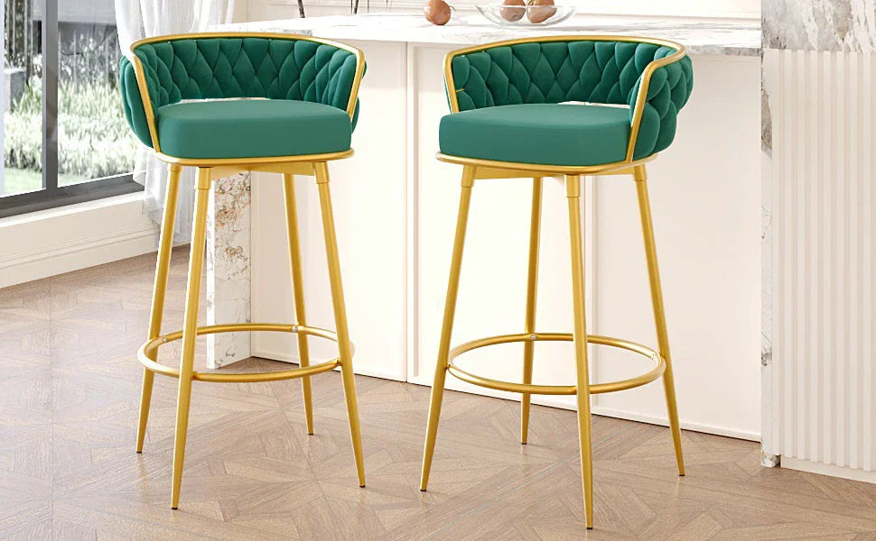 Counter Height Stools Tufted Velvet Gold Frame Green - Furniture Home Direct