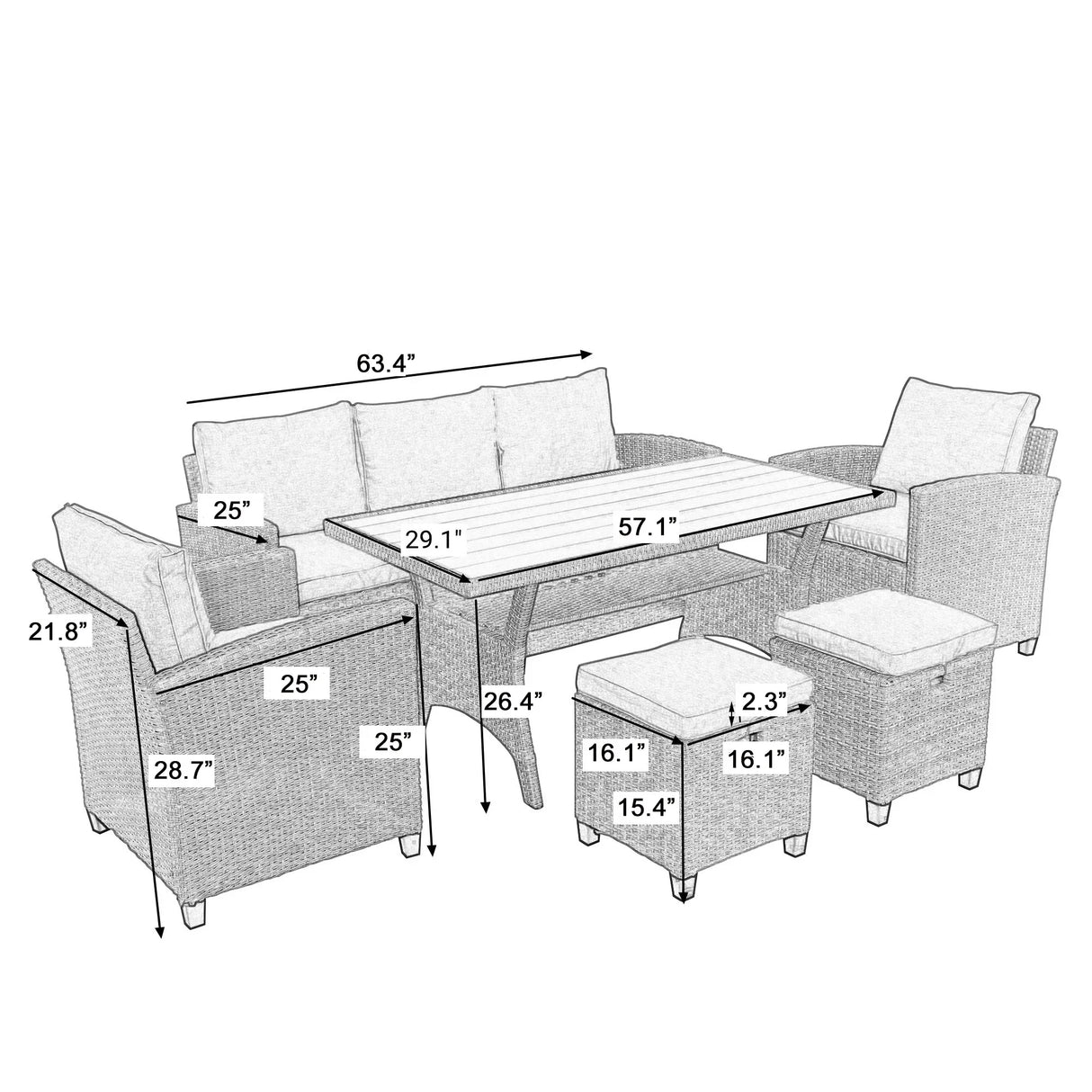 6-Piece Outdoor Wicker Set - Gray - Furniture Home Direct