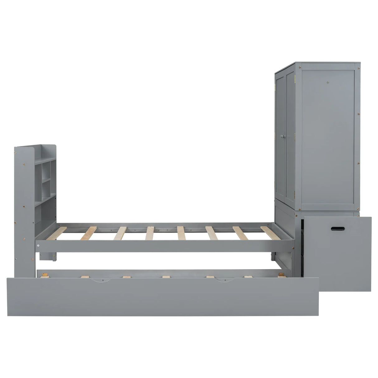 Twin Platform Bed With Storage Headboard Shelves Gray - Furniture Home Direct