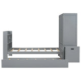Twin Platform Bed With Storage Headboard Shelves Gray - Furniture Home Direct