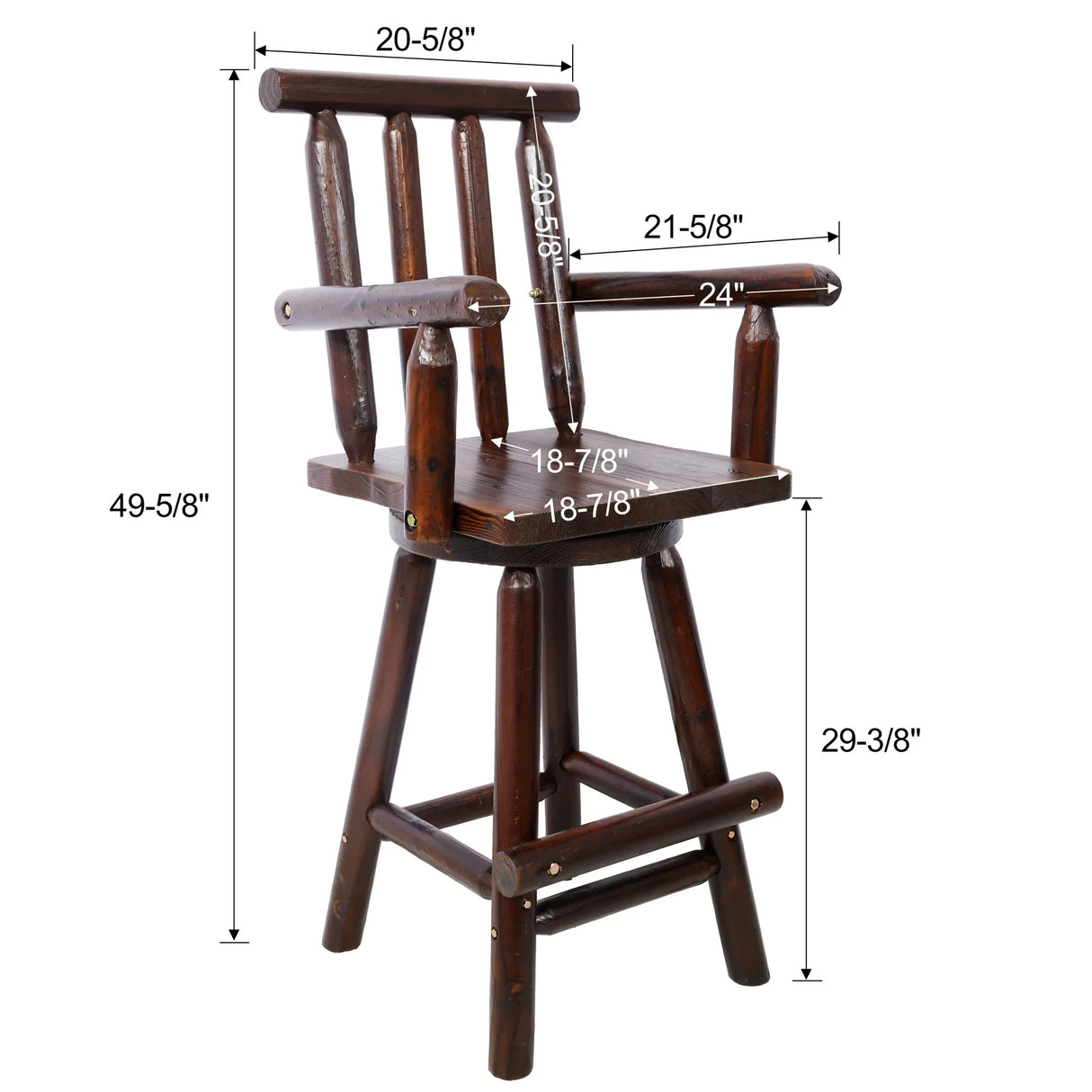 Rustic Bar Stool, Fir Wood Construction, Wide Armrest - Furniture Home Direct