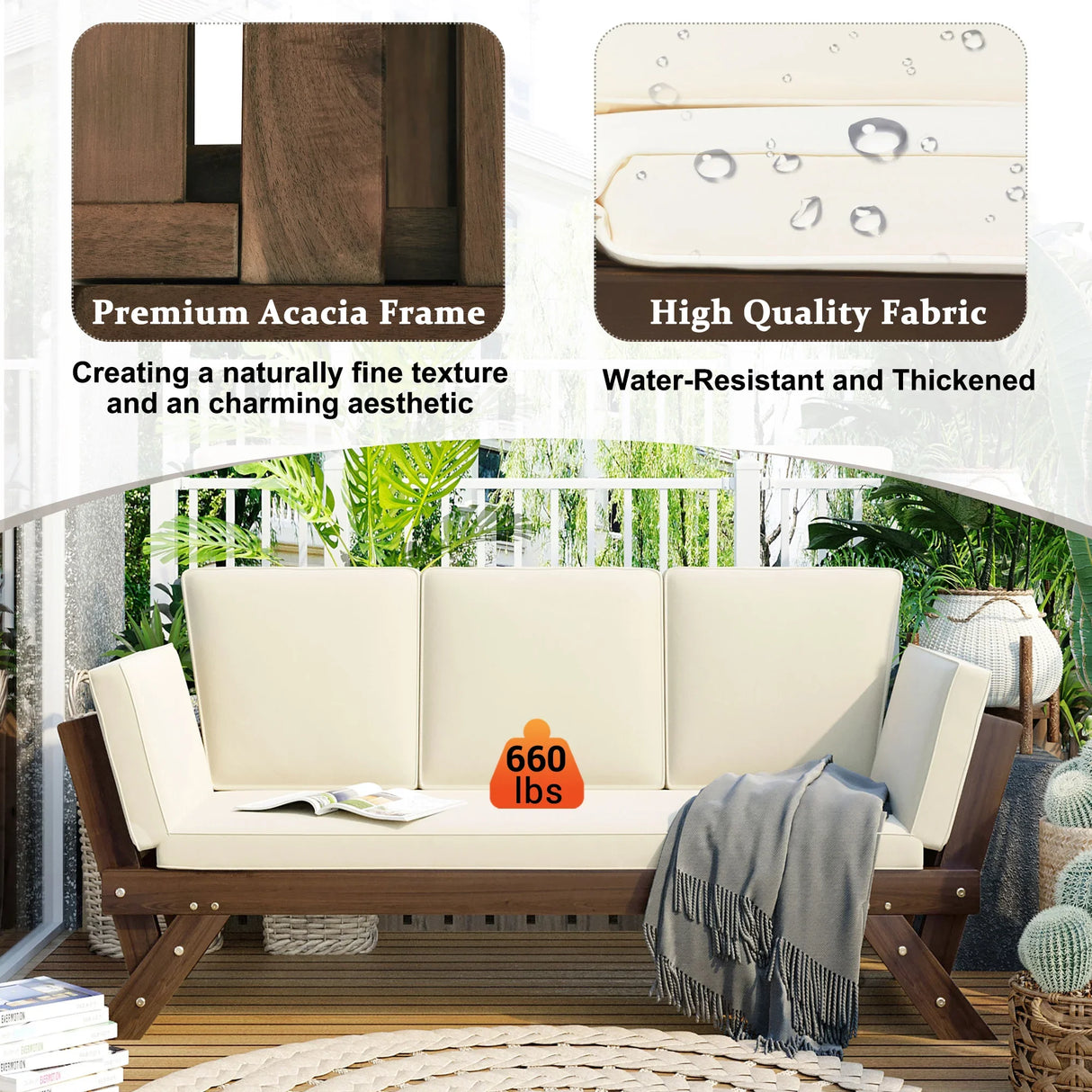 Outdoor Sofa with Adjustable Armrests - Beige - Furniture Home Direct
