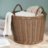 Round Cone Woven Resin Wicker Basket With Handles For Versatile Storage - Walnut Brown - Furniture Home Direct