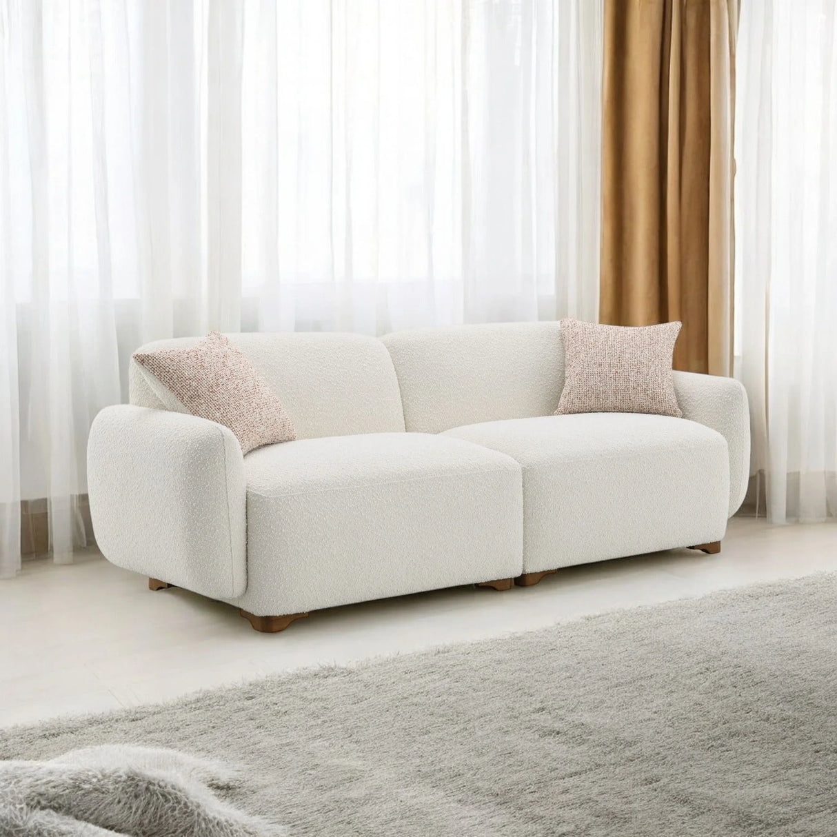Darius - Boucle Sofa With 2 Toss Pillows - Beige - Furniture Home Direct