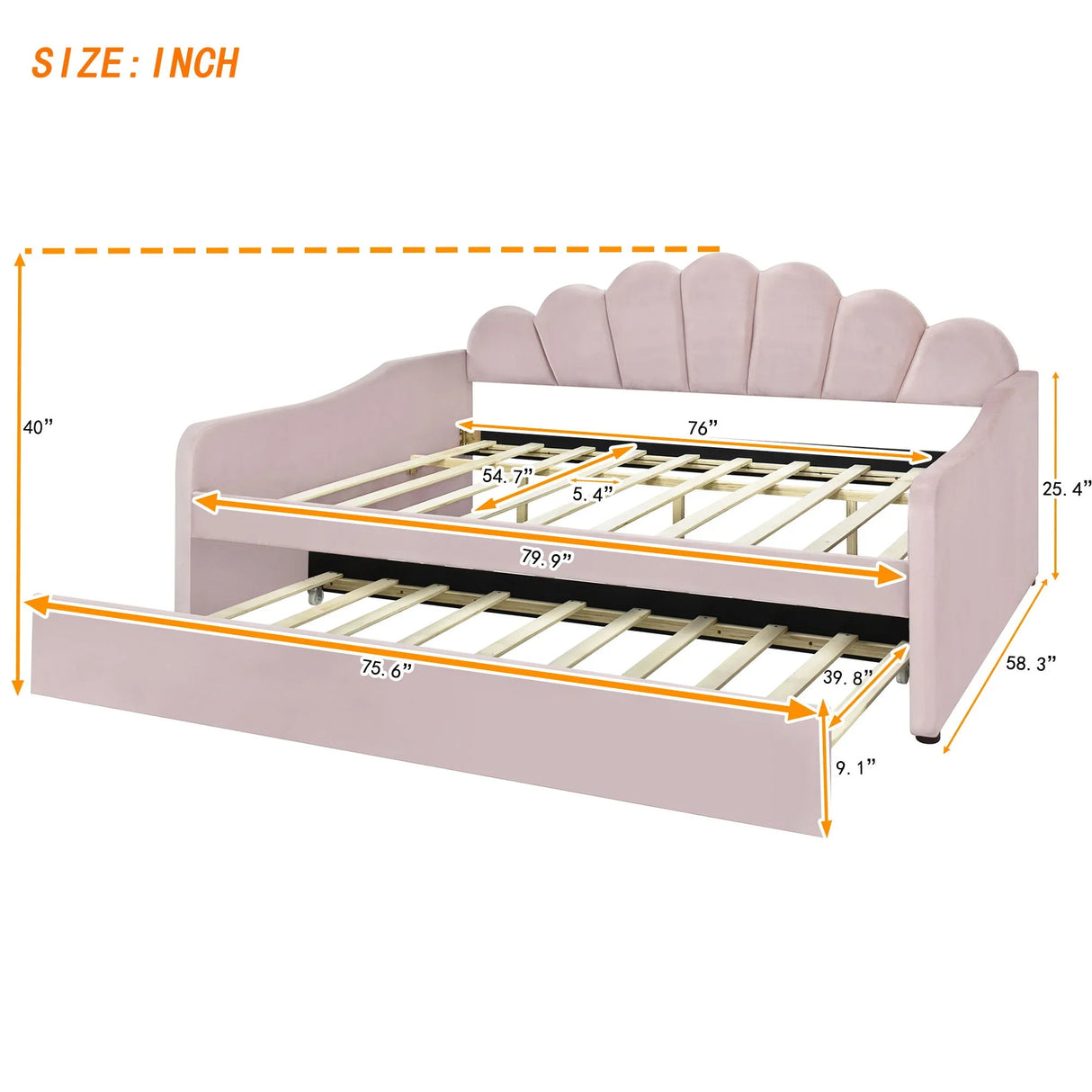 Upholstery Daybed Frame With Shell Shaped Backrest And Trundle - Furniture Home Direct