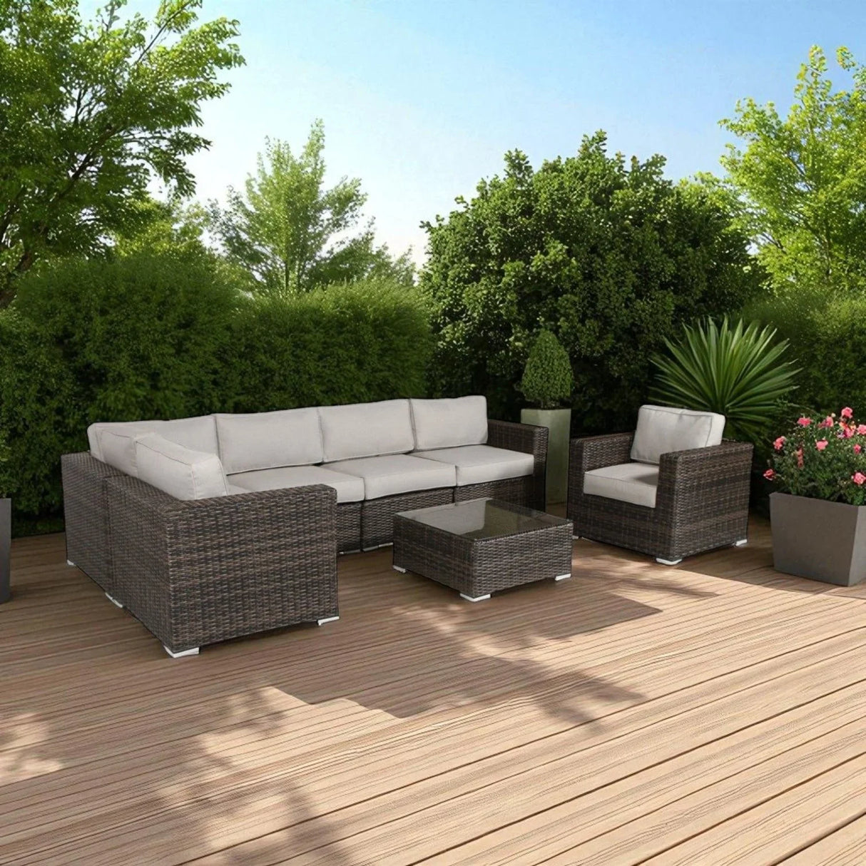 Wicker Seating Group Set With Table And Cushions - Furniture Home Direct
