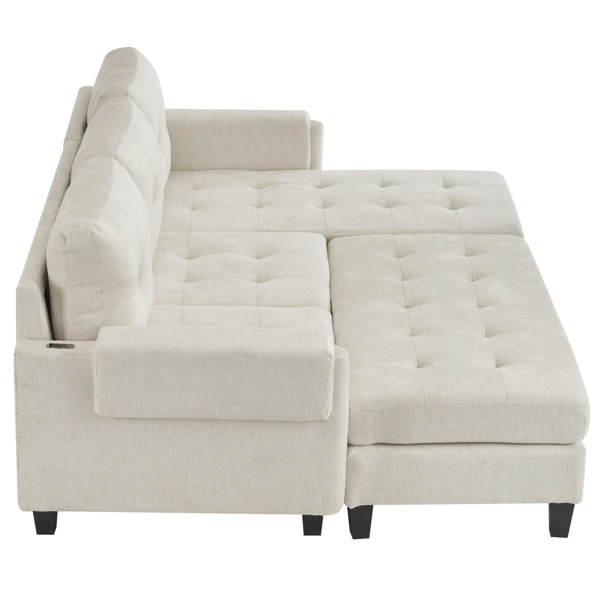 Sleeper Sectional Chenille L Shaped With Chaise Beige - Furniture Home Direct