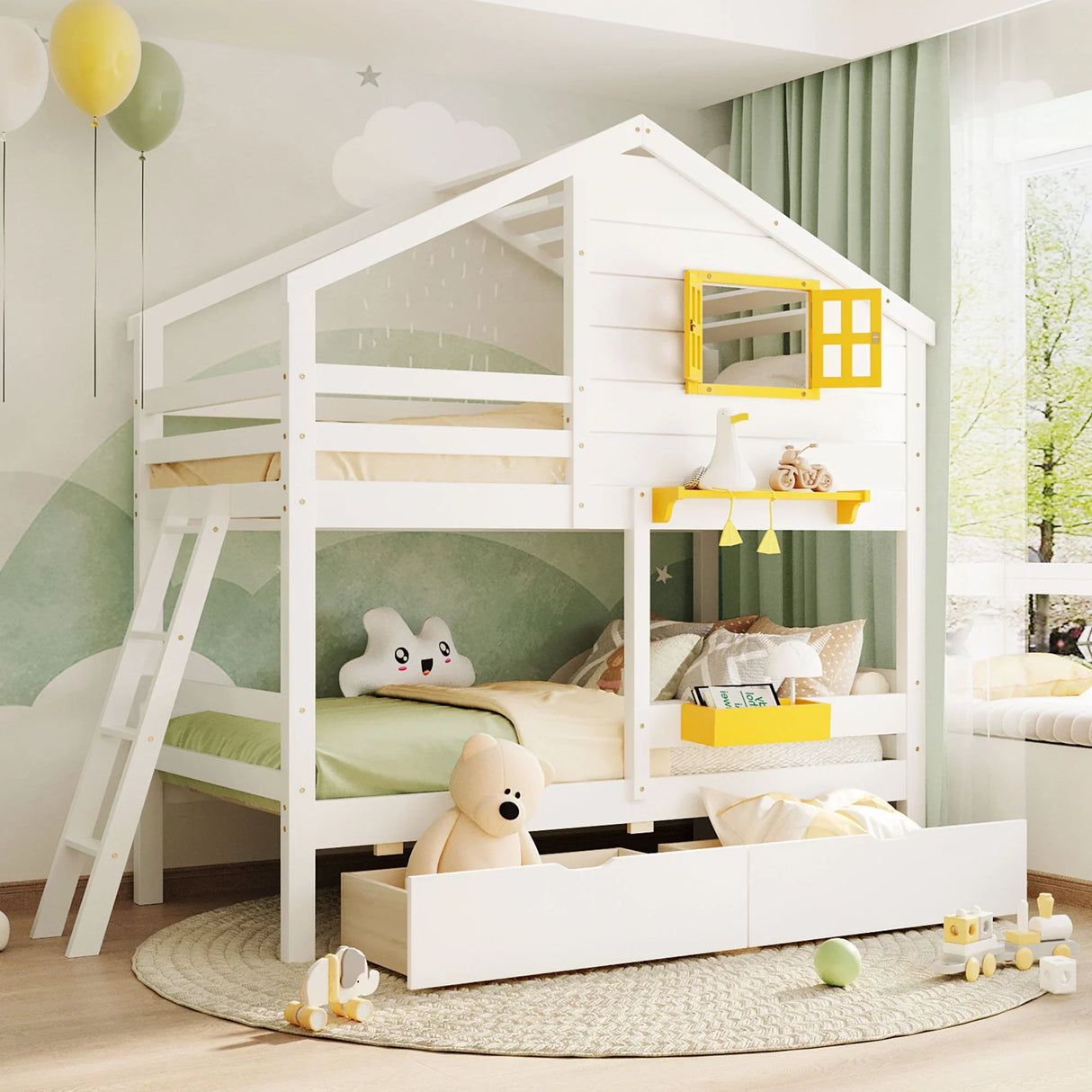 Bunk Bed With Playhouse Roof And Window - Furniture Home Direct