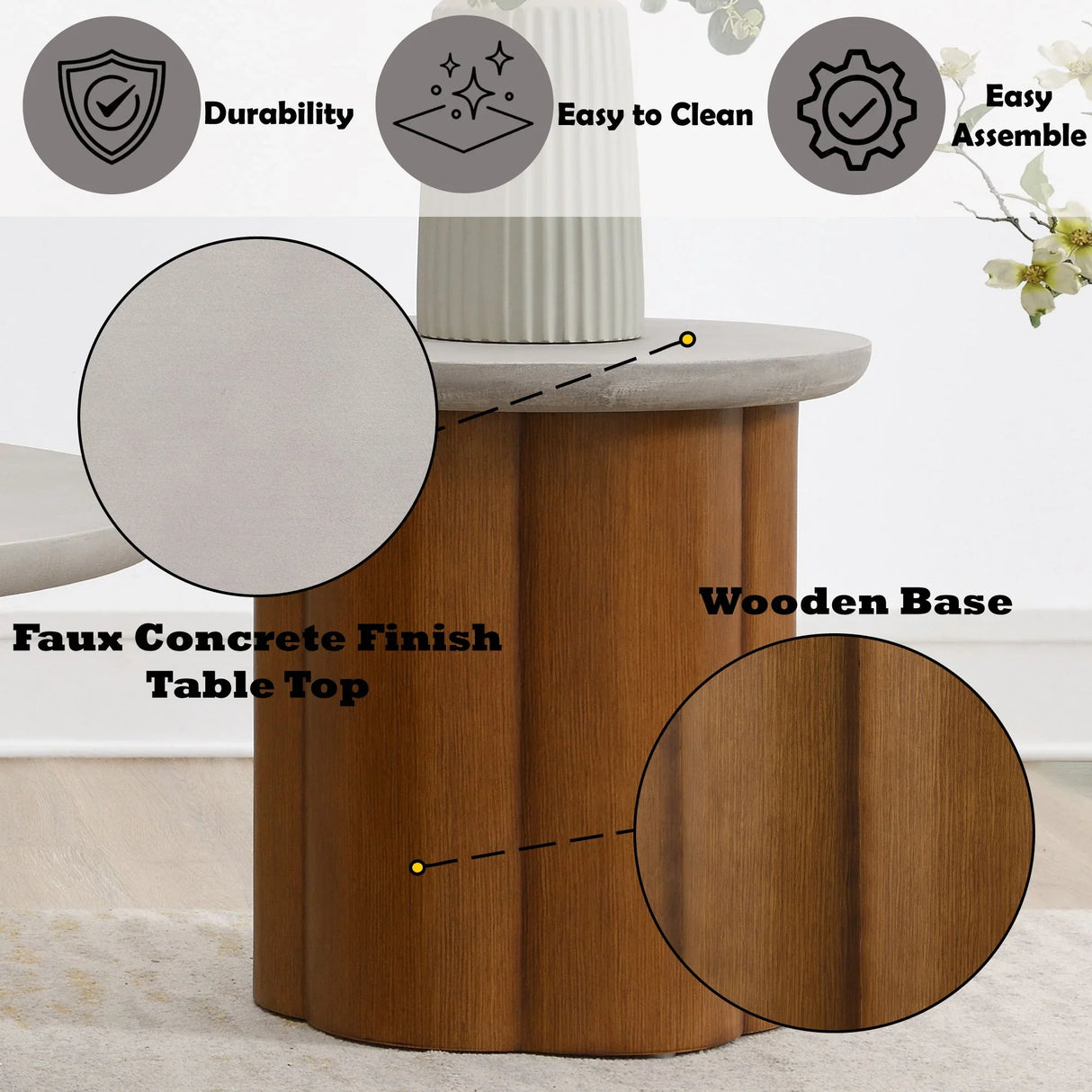Evenlyn - Faux Concrete Top Table - Furniture Home Direct