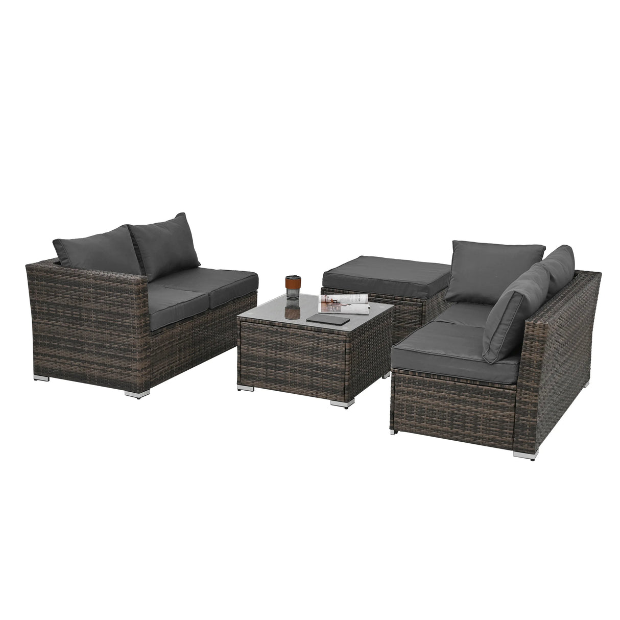 5 Piece Wicker Patio Sectional Set - Gray - Furniture Home Direct
