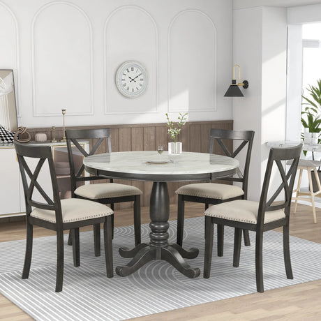 Dining Set Marble Table With Upholstered Chairs Gray - Furniture Home Direct