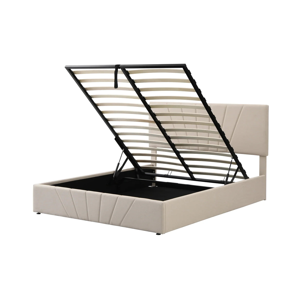 Storage Bed With Lift Platform Upholstered Queen Beige - Furniture Home Direct