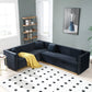 Contemporary Vertical Channel Tufted Velvet Sectional Sofa For Living Room With 4 Pillows - Furniture Home Direct