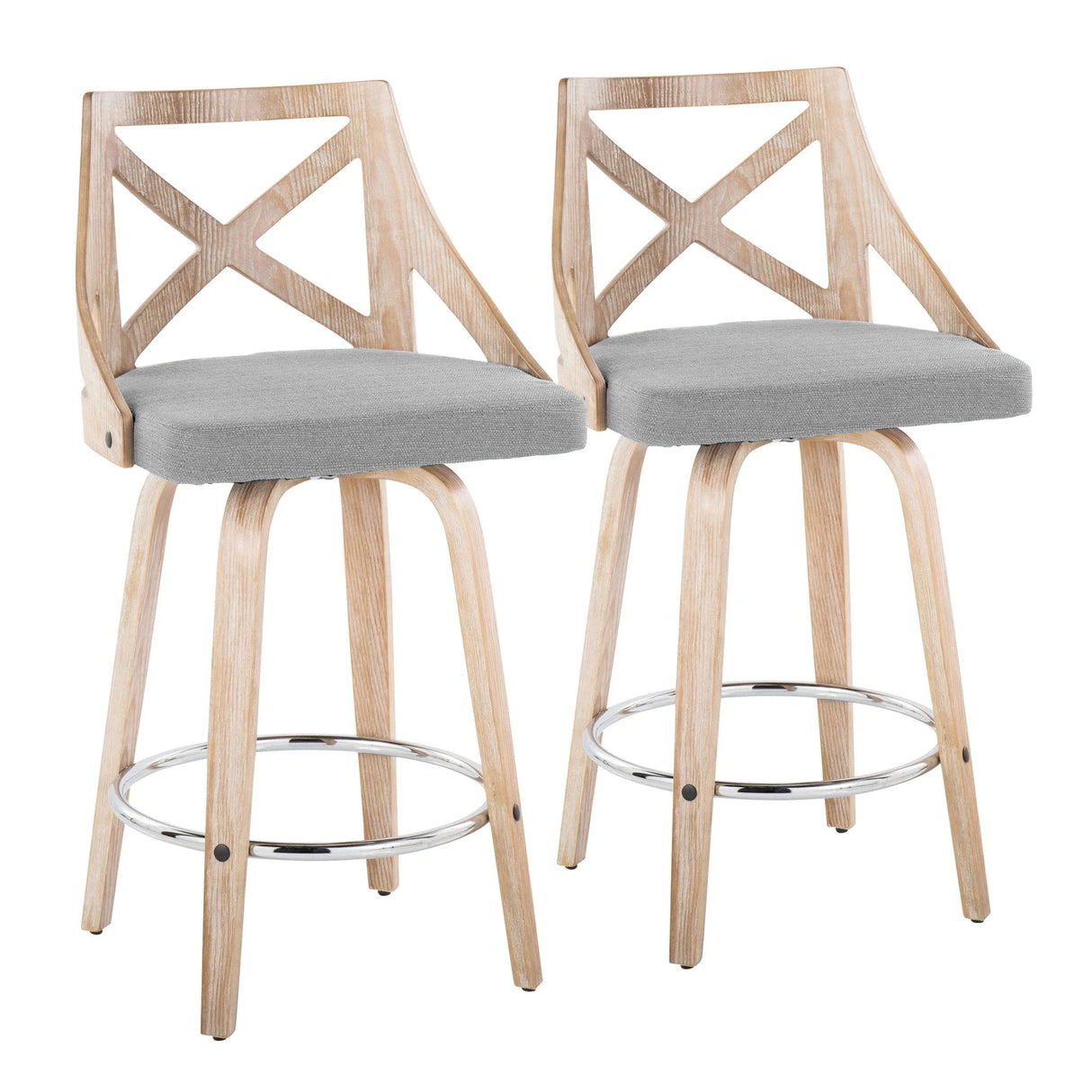 Charlotte - Farmhouse Fixed Height Counter Stool With Swivel And Round Footrest (Set of 2) - Furniture Home Direct