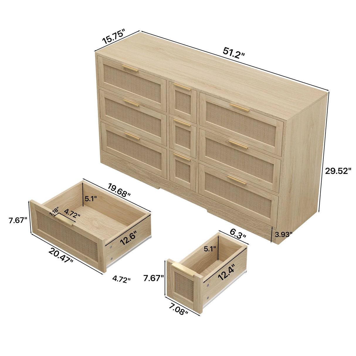 Elegant Rattan Locker With 9 Drawers, Metal Handles - Furniture Home Direct