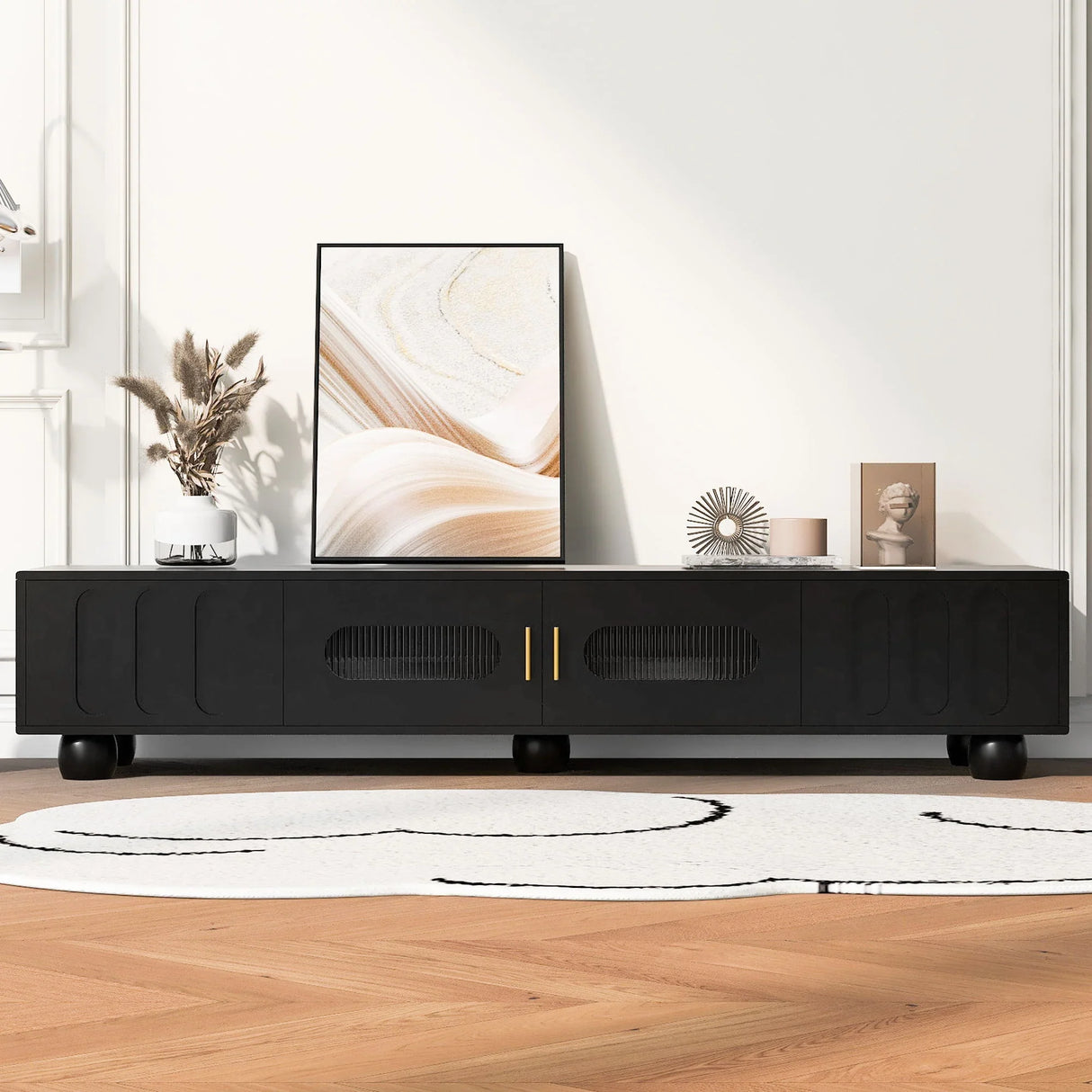 Modern TV Stand For TVs Up To 80", 2 Drawers And Cabinet - Furniture Home Direct