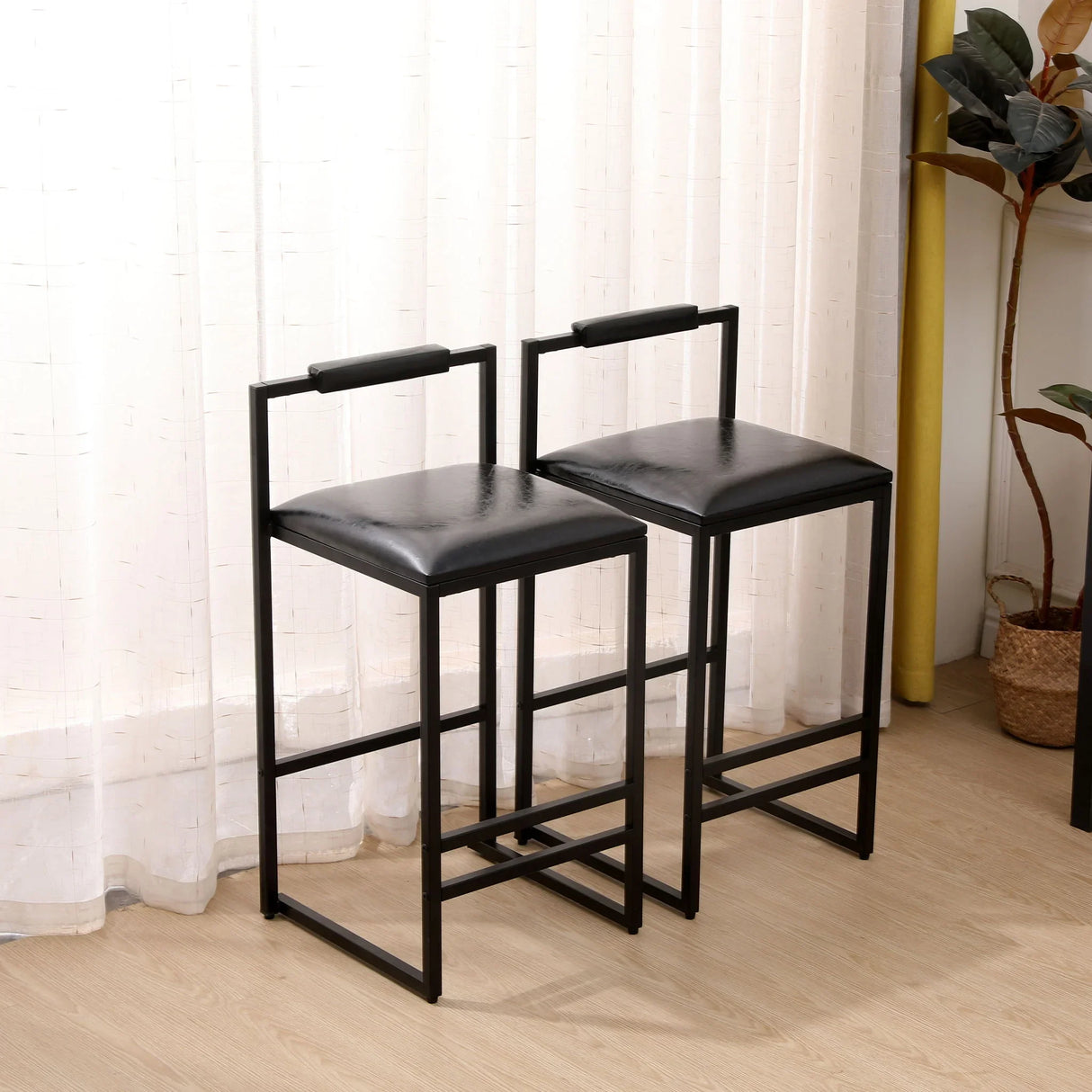 Elegant Bar Stool Set With Backrest And Footrest, Counter Height (Set of 2) - Furniture Home Direct