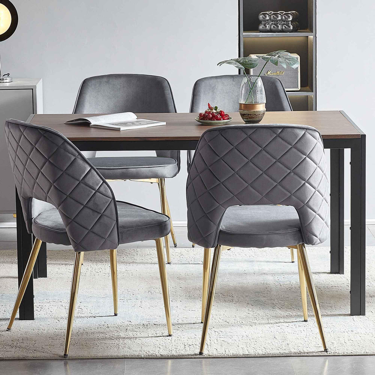 Velvet Dining Chairs With Metal Legs And Hollow Back Upholstered Dining Chairs - Furniture Home Direct