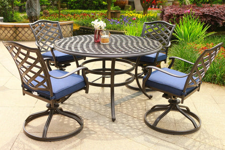 Round 49" Long Aluminum Dining Set With Cushions - Furniture Home Direct