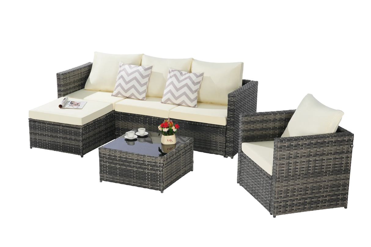 6 Piece Outdoor Patio Set - Beige - Furniture Home Direct