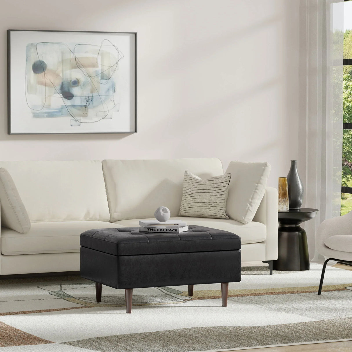 Shay - Large Square Coffee Table Storage Ottoman Mid-Century Style - Furniture Home Direct