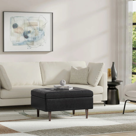 Shay - Large Square Coffee Table Storage Ottoman Mid-Century Style - Furniture Home Direct