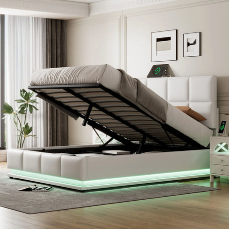 Platform Bed Tufted Upholstered Hydraulic Storage White - Furniture Home Direct