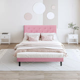 Modern Upholstered Platform Bed Frame With Button Tufted Linen Fabric Headboard - Furniture Home Direct