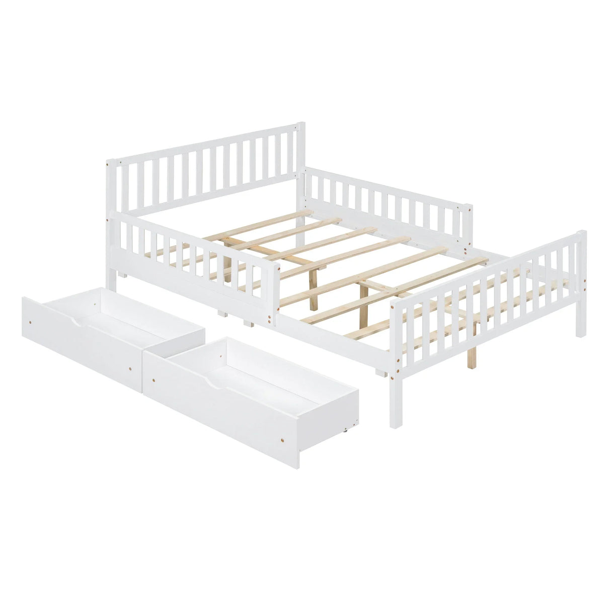 Platform Bed With Guardrails On Both Sides And 2 Storage Drawers - Furniture Home Direct