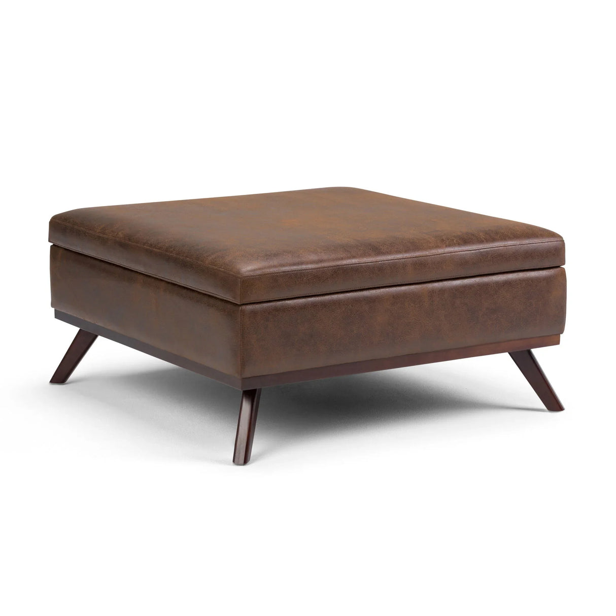 Owen - Square Coffee Table Storage Ottoman - Distressed Chestnut Brown - Furniture Home Direct