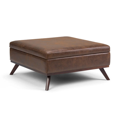 Owen - Square Coffee Table Storage Ottoman - Distressed Chestnut Brown - Furniture Home Direct