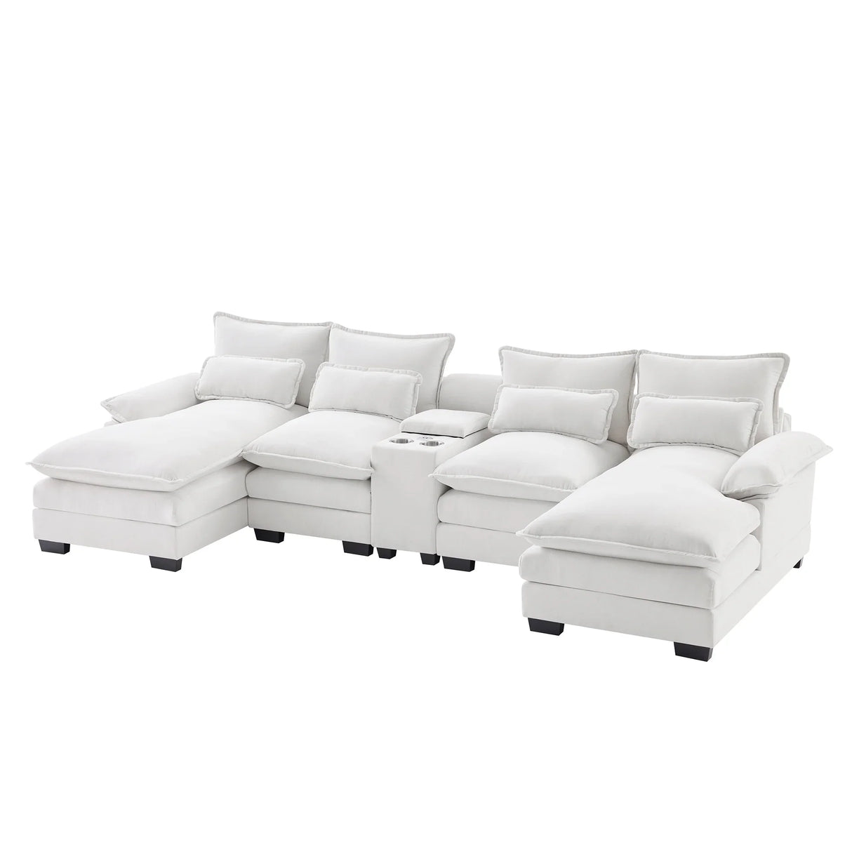 U Shaped Sectional Sofa With Console And Cupholders White - Furniture Home Direct