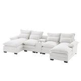 U Shaped Sectional Sofa With Console And Cupholders White - Furniture Home Direct