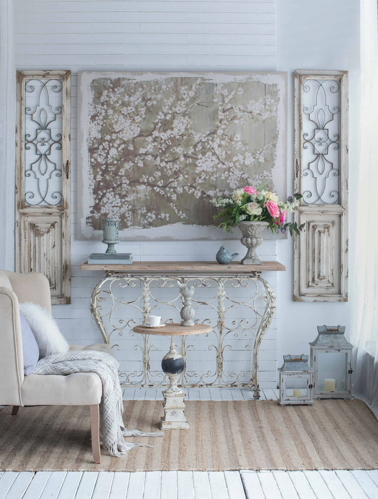 Large Cherry Blossom Canvas Art Print, Home Decor Accent Piece - Gray / White Matte - Furniture Home Direct