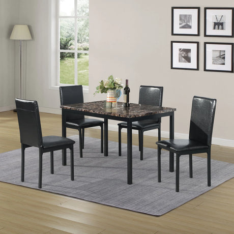 5 Piece Dinning Set With Faux Marble Top, Table & 4 Chairs - Black - Furniture Home Direct