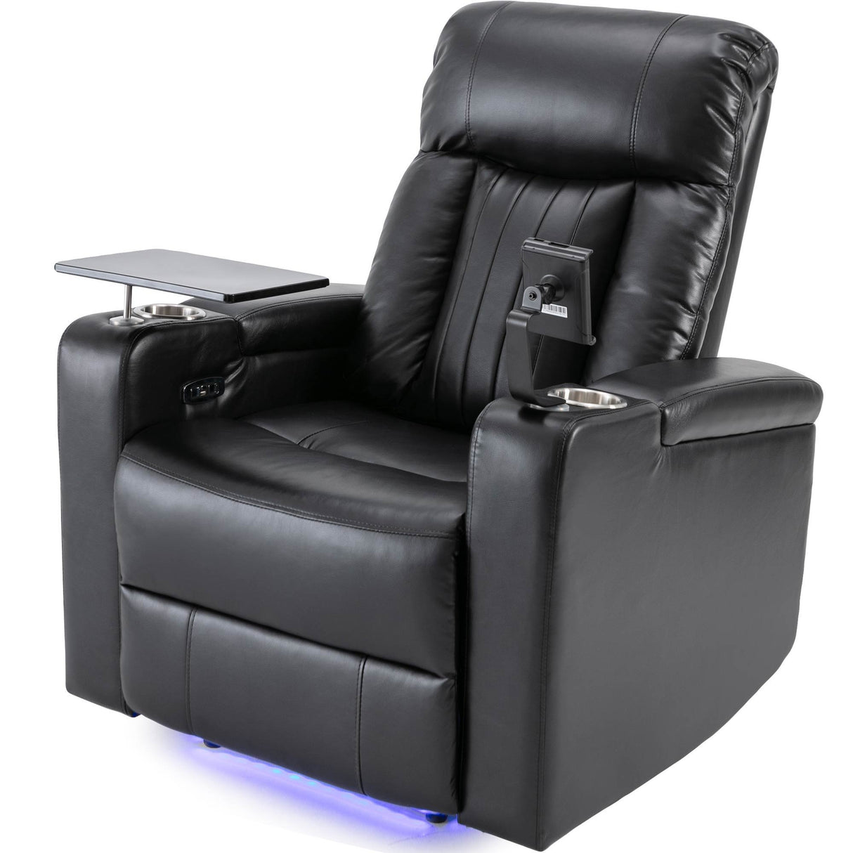 Power Recliner with Storage Arms, Cupholders, USB, Black