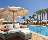 Salena - All Weather Wicker Patio Sofa & Ottoman With 2 Toss Pillows - Beige / Gray - Furniture Home Direct