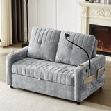 Sleeper Sofa With Adjustable Backrest, Two Cup Holders, Phone Holder, Three Charging Ports And Side Storage Pockets - Gray - Furniture Home Direct