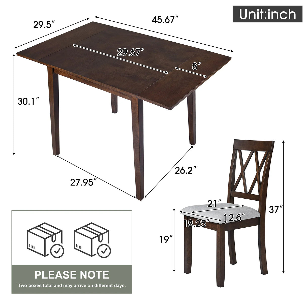 3 Piece Kitchen Dining Set With Drop Leaf Dining Table And 2 Dining Upholstered Chairs, Dining Room Set For Small Places - Brown - Furniture Home Direct