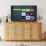 Contemporary Wave Shaped TV Stand With Rattan Doors - Furniture Home Direct