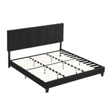 King Size Upholstered Platform Bed Frame With Linen Fabric Headboard, Wood Slat Support - Black - Furniture Home Direct