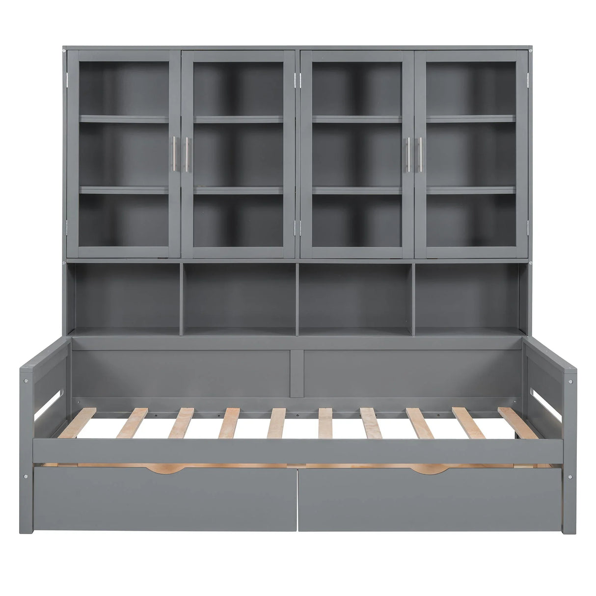 Daybed With Glass Door Storage Cabinets, Built In LED Lighting And Shelves - Furniture Home Direct