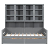 Daybed With Glass Door Storage Cabinets, Built In LED Lighting And Shelves - Furniture Home Direct