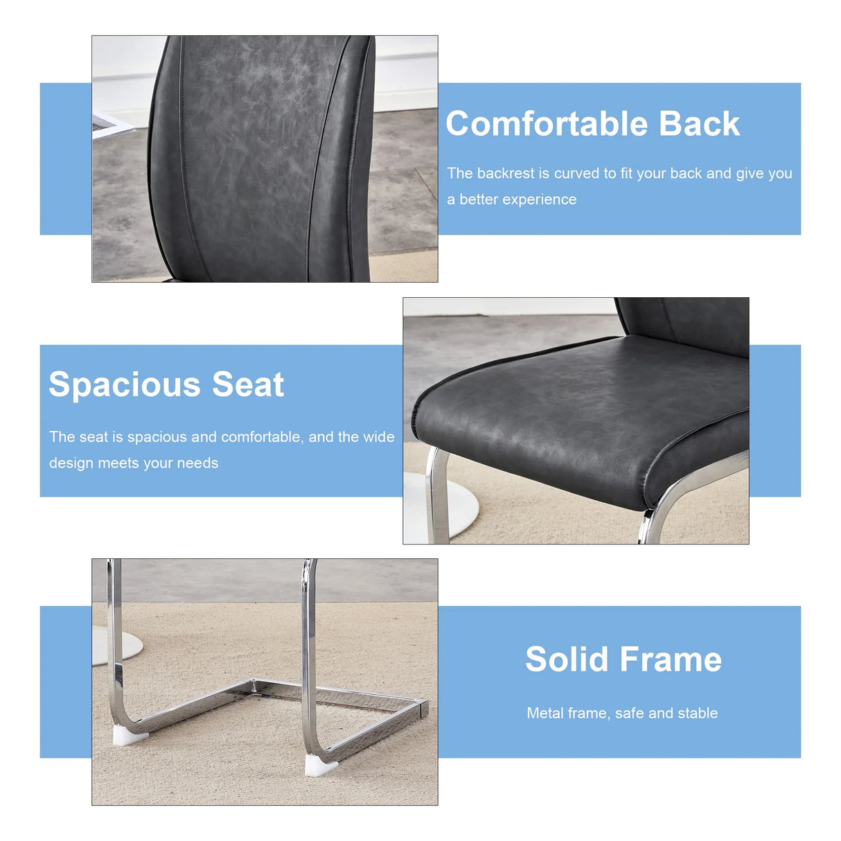 Dining Chairs Cantilever Metal Frame Polished PU Dark Gray - Furniture Home Direct