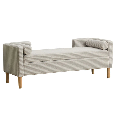 Wide Corduroy Storage Soft Bench With Armrests, Backrest And Two Bolster Pillows - Furniture Home Direct