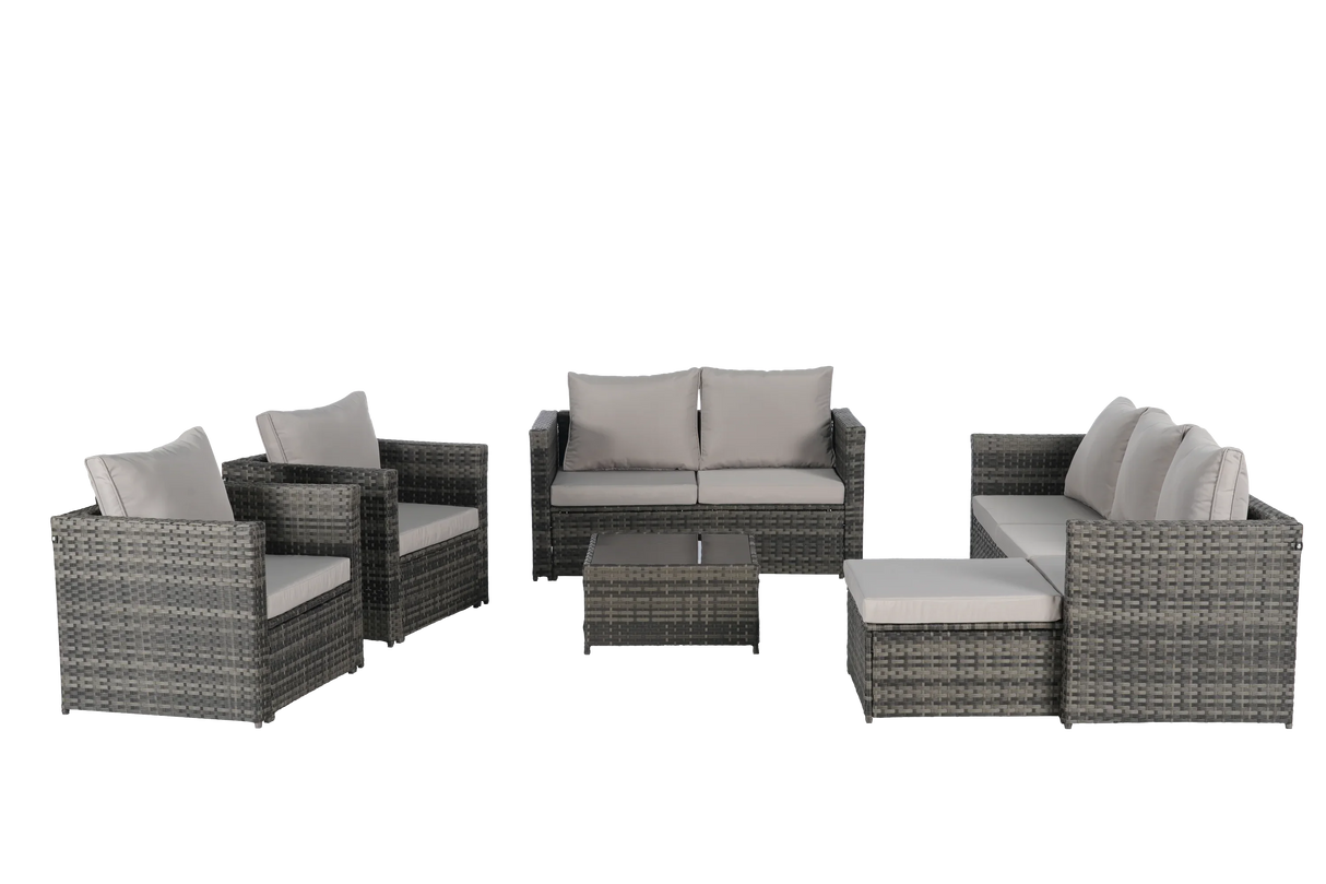 6 Piece Wicker Patio Set With Glass Table - Furniture Home Direct