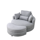 Linen Barrel Swivel Chair With Storage Ottoman - Furniture Home Direct