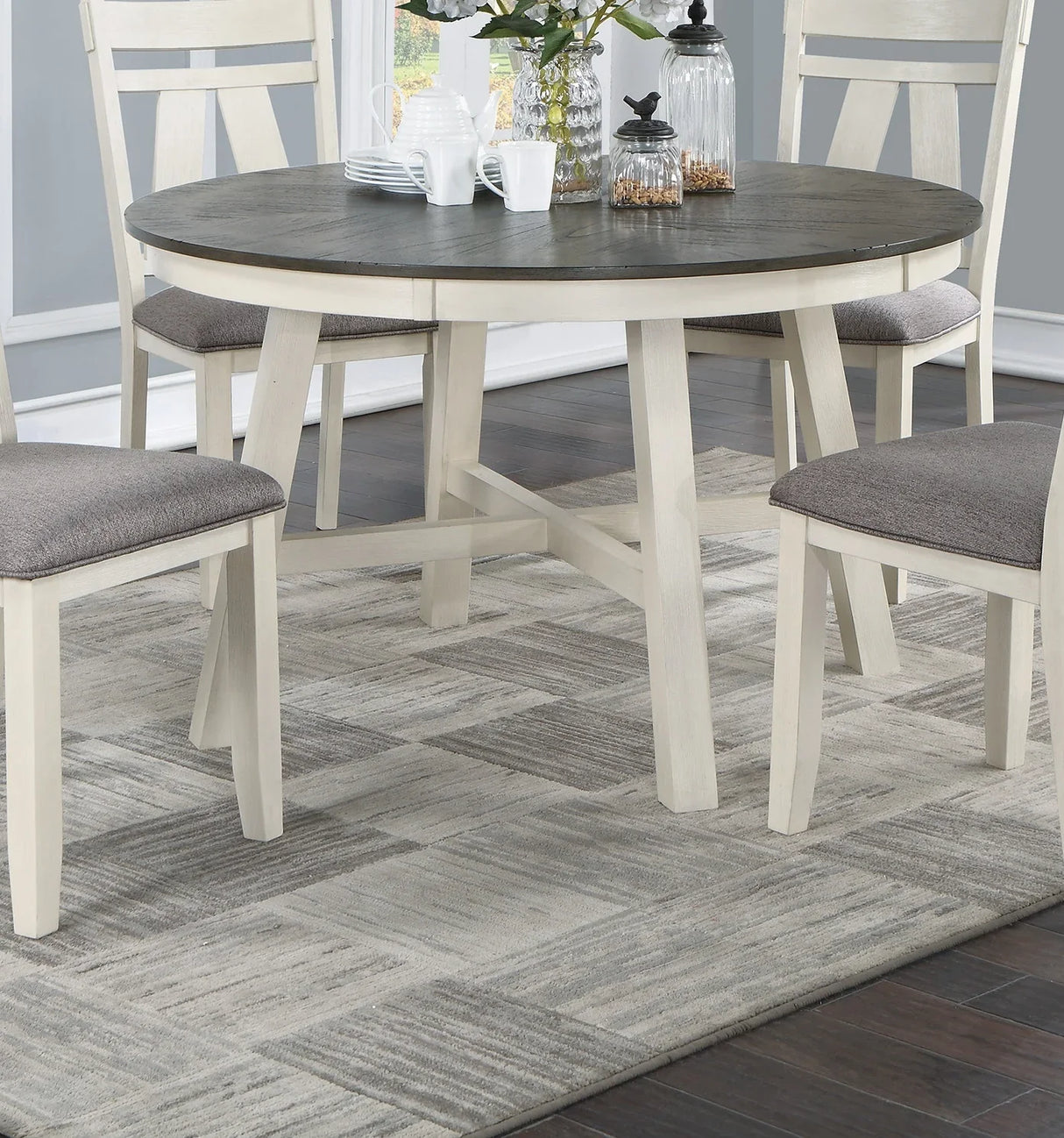 Dining Set Round Table With Chairs Antique White Gray - Furniture Home Direct