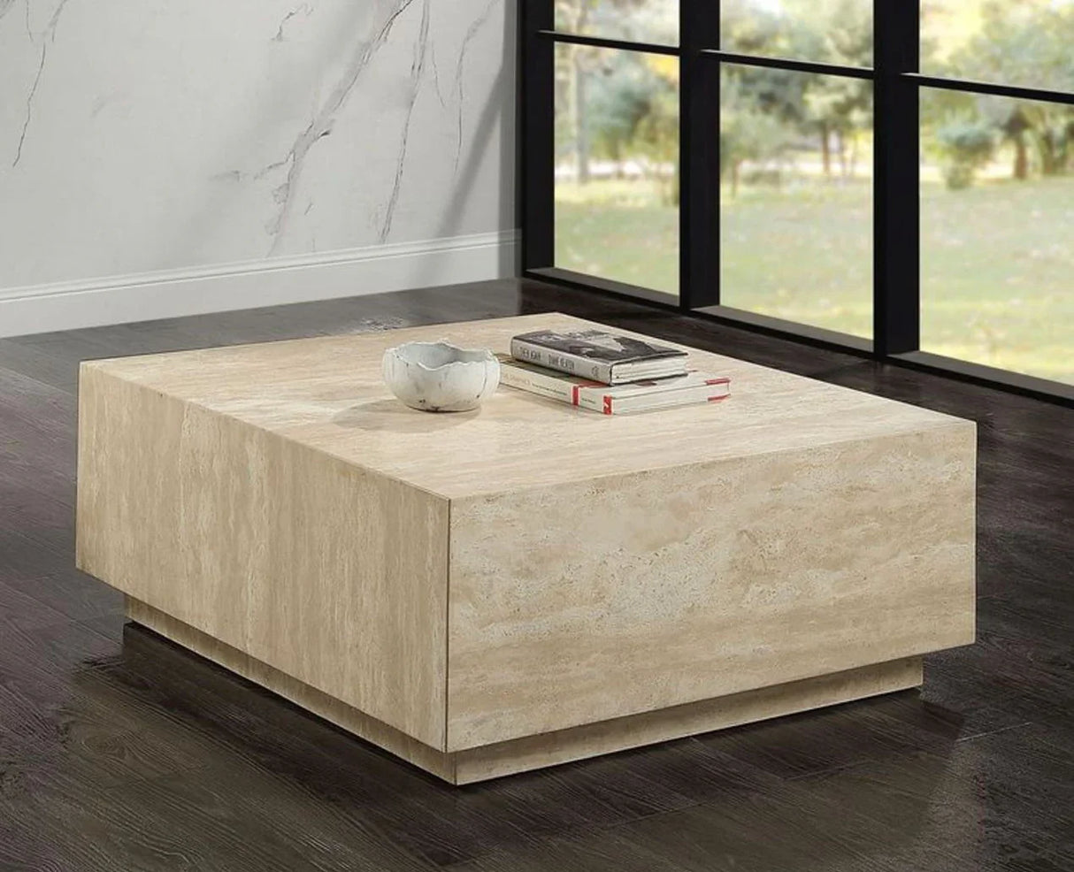 Deon - Travertine Table - Beige - Furniture Home Direct