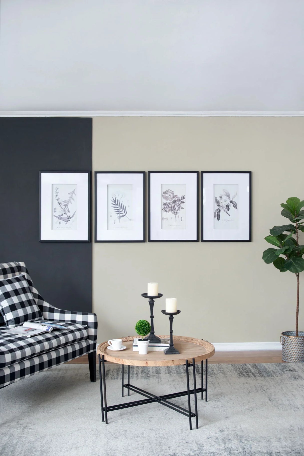 Botanical Wall Art Prints, Home Decor For Living Room Dining Room, Bedroom, Hallway (Set of 4) - White / Black - Furniture Home Direct